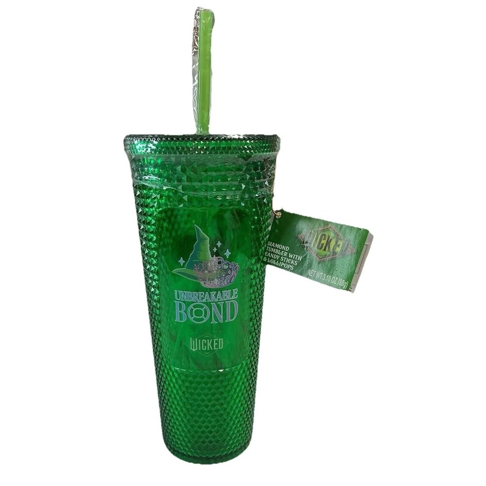 WICKED Green Diamond Tumbler Straw Lid Cup "Unbreakable Bond" Sealed W/Candy NWT